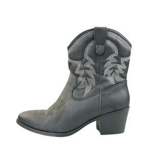 Global Win Black Faux Leather Stitch Embroidered Mid Calf Western Cowboy Boots 8